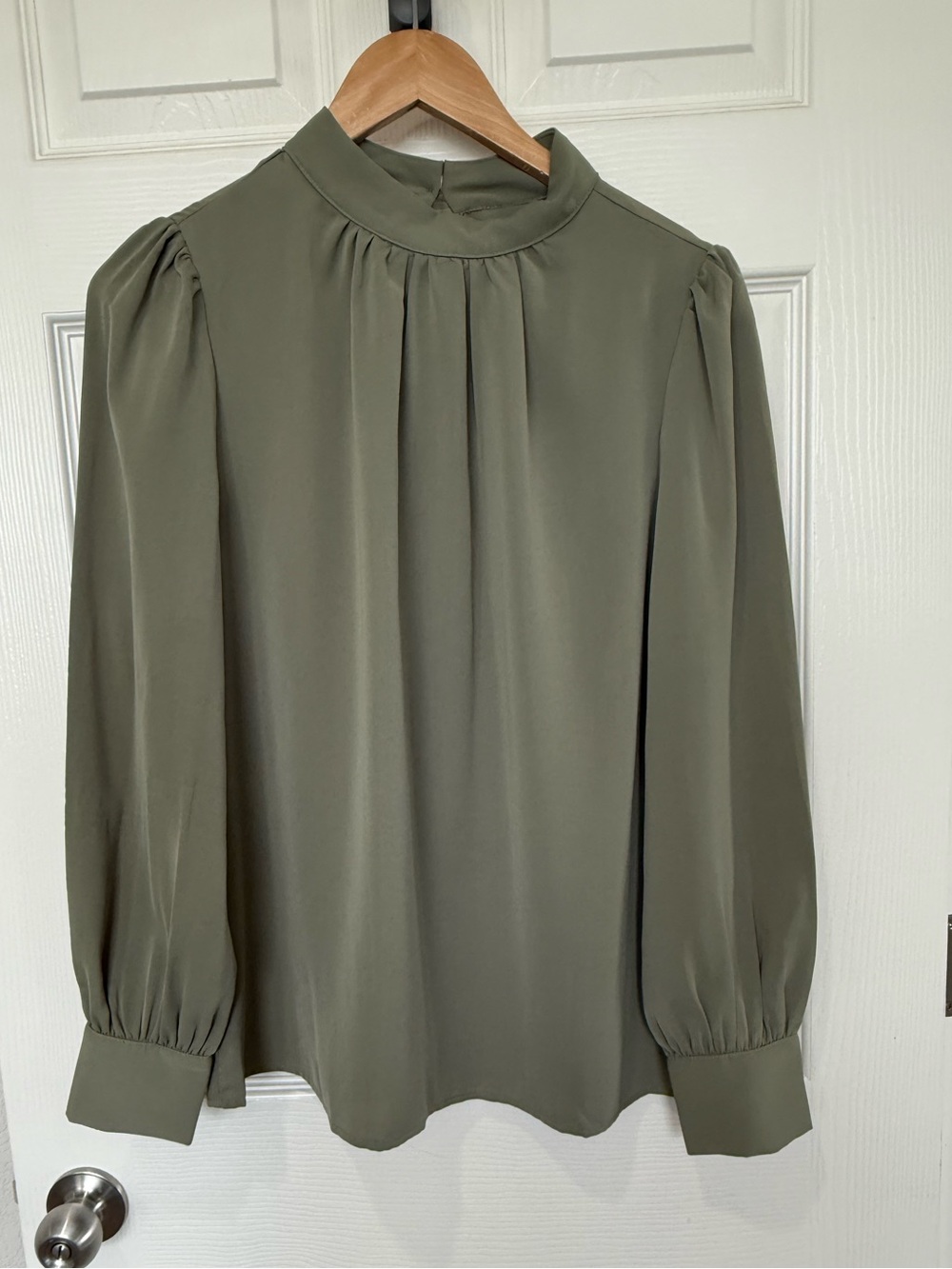 Blouse Mock Neck Puff Sleeve Long Sleeve Olive Army Green Medium Lightweight
